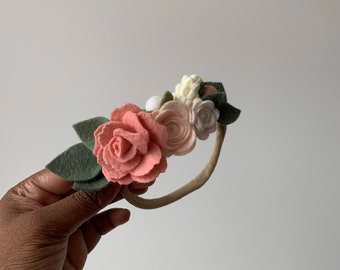 Neutral Floral Crown, Blush floral birthday headband