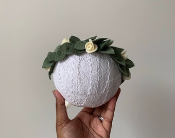 Whimsical White Boho Rose Neutral Felt Flower Crown Headband