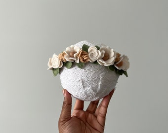 Petite Linen Neutral Felt Flower Crown Headband