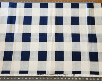 Plaid Lightweight Canvas Fabric: Navy Blue & Natural White Plaid. Pre-Washed. 1 yard 7 inches x 44 inches wide. Brother Sister Design Studio