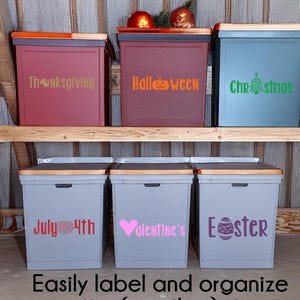 Holiday Christmas Storage Bin Labels, Holiday & Halloween Vinyl Decals for Attic Tote Organization, Custom Seasonal Crate Stickers Set of 6
