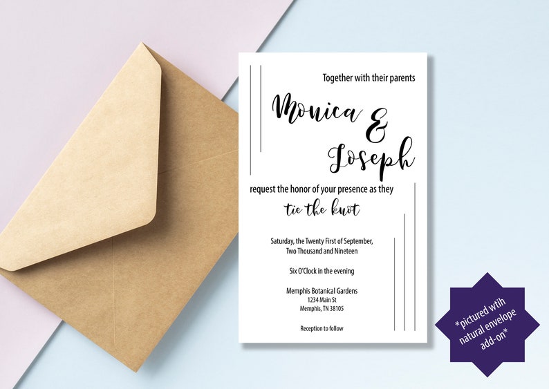 Wedding Stationery Printed Calligraphy Wedding Invite Invitation Black /& White Simple Wedding Invitation Printed