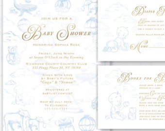 Blue Toile Baby Shower Invite