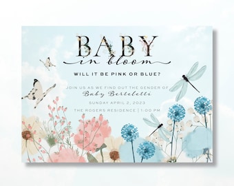 Gender Reveal Invite, Baby in Bloom