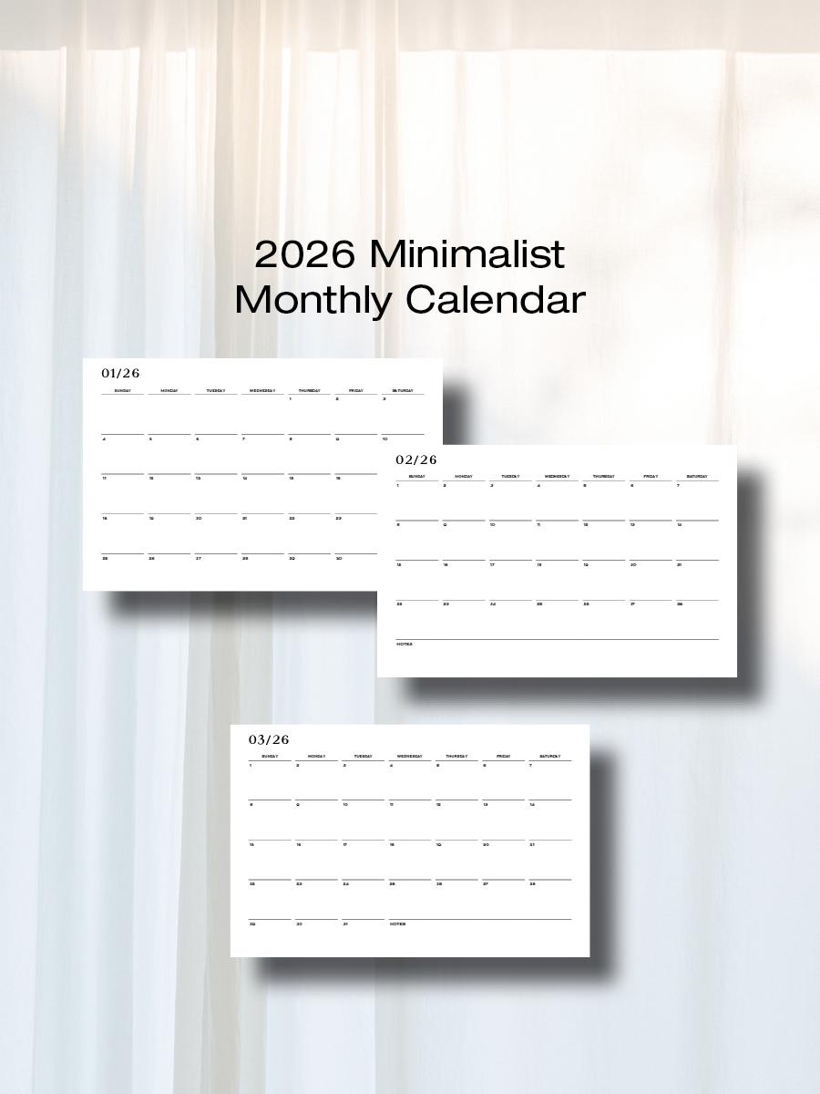 2026 Printable Calendar | Minimalist Monthly | Simple Clean Planner ...