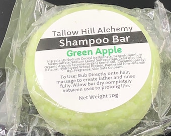 GREEN APPLE Solid Shampoo Bar | VEGAN | Feuchtigkeitsspendende sanfte Haarpflege für alle Haartypen | Biologisch abbaubar, biologisch abbaubar, nahezu ohne Abfall | Geschenk geben