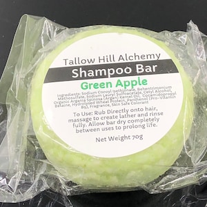 GREEN APPLE Solid Shampoo Bar | VEGAN | Moisturizing Gentle Hair Care for All Hair Types | Biodegradable Near Zero Waste | Gift Giving