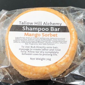 MANGO SORBET Solid Shampoo Bar | VEGAN | Moisturizing Gentle Hair Care for All Hair Types | Biodegradable Near Zero Waste | Gift Giving