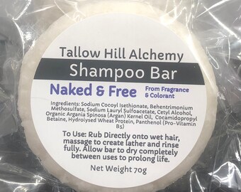 NAKED (UNSCENTED) Solid Shampoo Bar | VEGAN | Moisturizing | Gentle Hair Care | All Hair Types | Biodegradable Near Zero Waste | Gift Giving