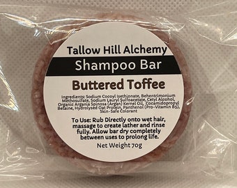 BUTTERED TOFFEE feste Shampoo Bar | VEGAN | Feuchtigkeitsspendende sanfte Haarpflege für alle Haartypen | Biologisch abbaubar, biologisch abbaubar, nahezu ohne Abfall | Geschenk geben