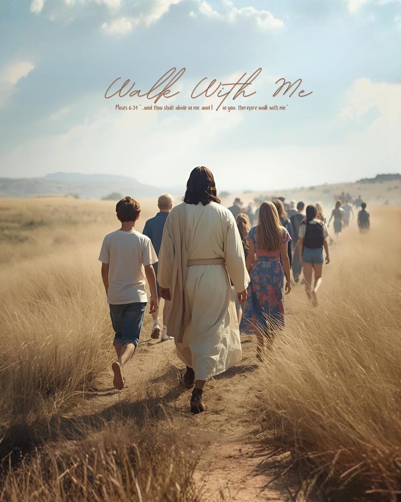 2026 LDS Youth Theme Poster | Walk With Me Printable | Jesus Walking with Youth | Christian Art | Young Women & Men Theme | Digital Download image 1
