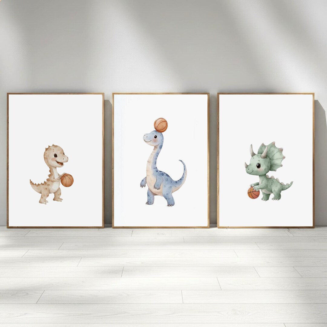 Neutral Dinosaur Nursery Prints Set of 3, Beige Dino Wall Art Bundle ...