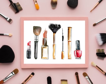 Makeup Decor, Makeup Brushes, Make-up Gift, Makeup Art, Bathroom Decor, Bedroom Wall Art, Cosmetics Art Print, Girls Room Decor