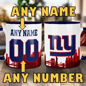 CUSTOMIZABLE New York Giants City Skyline Jersey Mug - Any Name, Any Number - 11 oz. PERSONALIZED