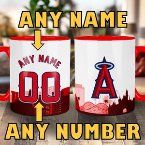 CUSTOMIZABLE Los Angeles Angels custom City Skyline Jersey Mug - Any Name, Any Number - 11 oz. PERSONALIZED