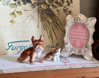 Set of 2 Ceramic Dogs Figurines - Vintage Collectables - Lovely little momma dog & pup Looking for a forever Home-mid century Vintage Curios