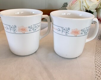 Set of 2 Vintage Corelle Spring Blossom Green Cups and Saucers Mugs 2 34 Set of 2 Vintage Corelle Spring Blossom Green Cups and Saucers Mugs 2 34