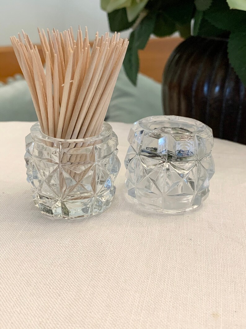 Set of 2 Pressed Glass Toothpick Holders Vintage Glass Etsy