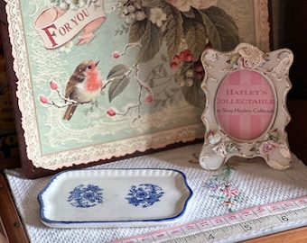 Miniature Blue & White Porcelain Tray - Tea Tray  - Vintage Collectables - Hard to Find - Rare   - mid century Vintage Curios