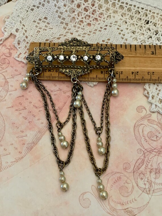 OOAK - Lovely Pearl Drop  and Diamanté Brooch - R… - image 4