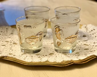 Frosted gold grapevine Glass Tumblers -  set of 4 mid century drinking glasses - MCM Barware - Glassware - Vintage Barware  - Set of 4