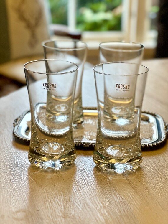 Krosno Poland 4 X Tall Dimple Bottom Glasses Like New Never Used Vintage Polish Glasses Collectable Krosno Glassware Barware Etsy UK