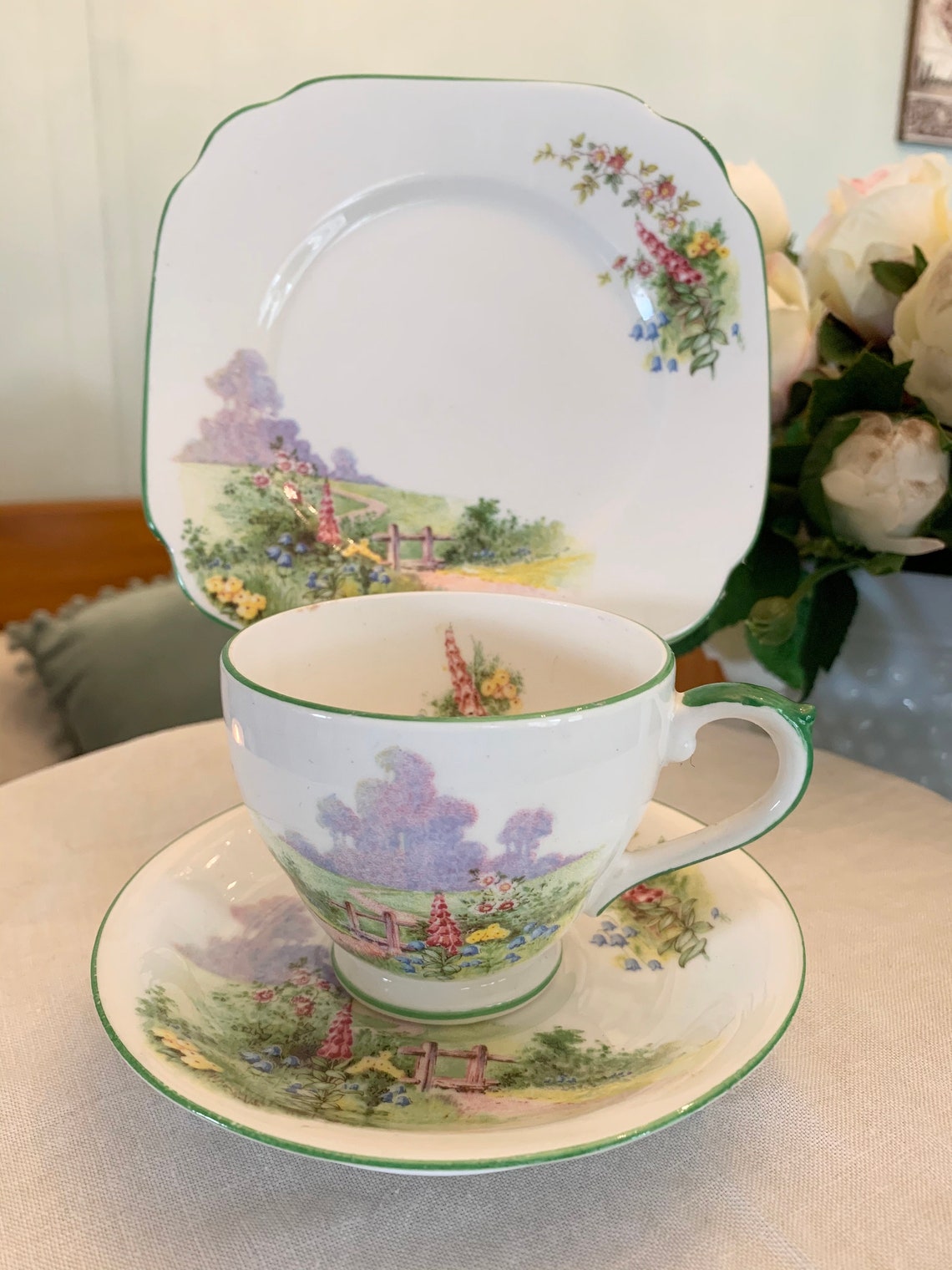 Bell Fine Bone China Trio Meadowside Pattern pretty garden Etsy