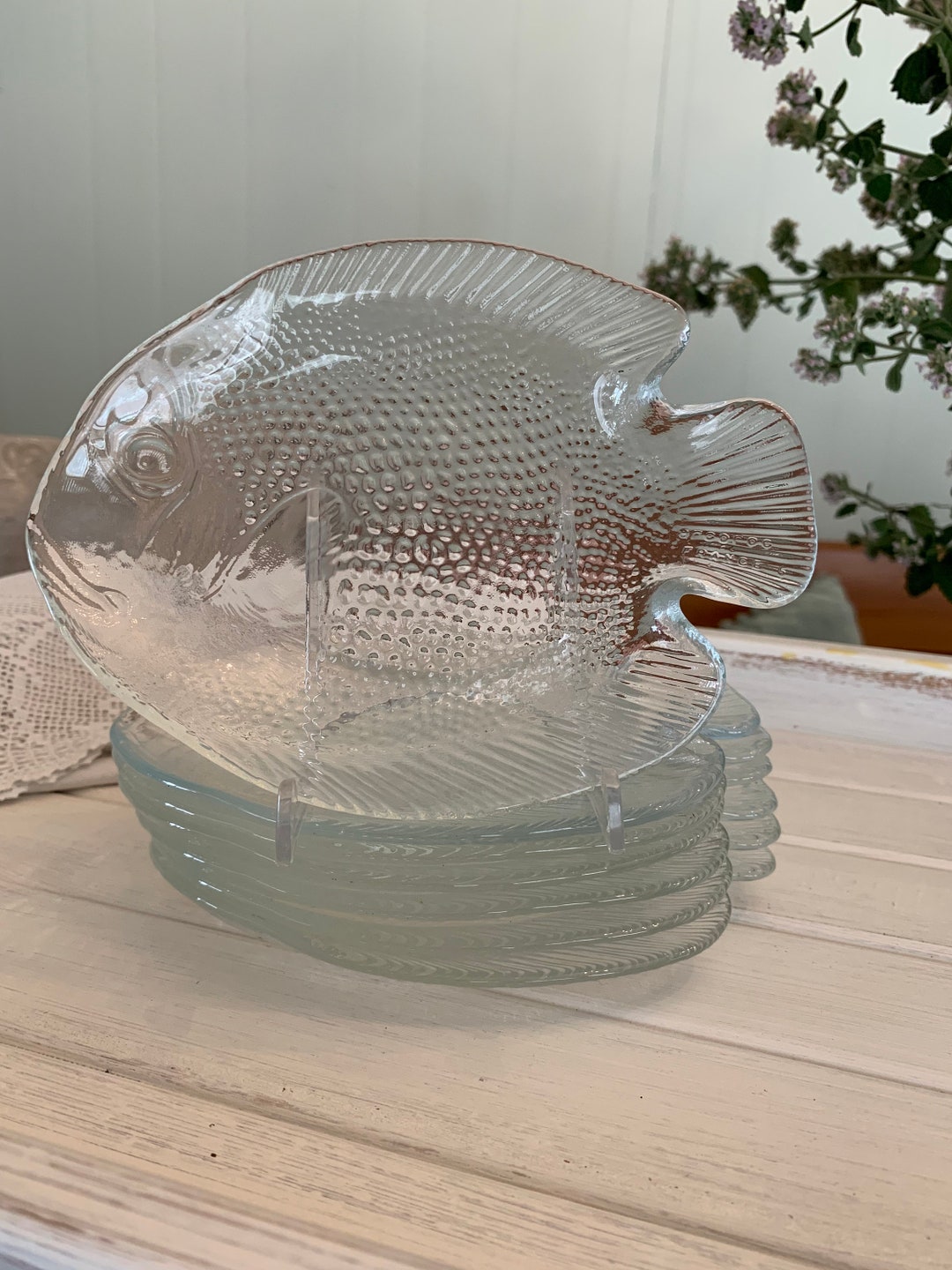 Set of 7 Arcopal Small Clear Fish Plates Oven Proof Good Etsy