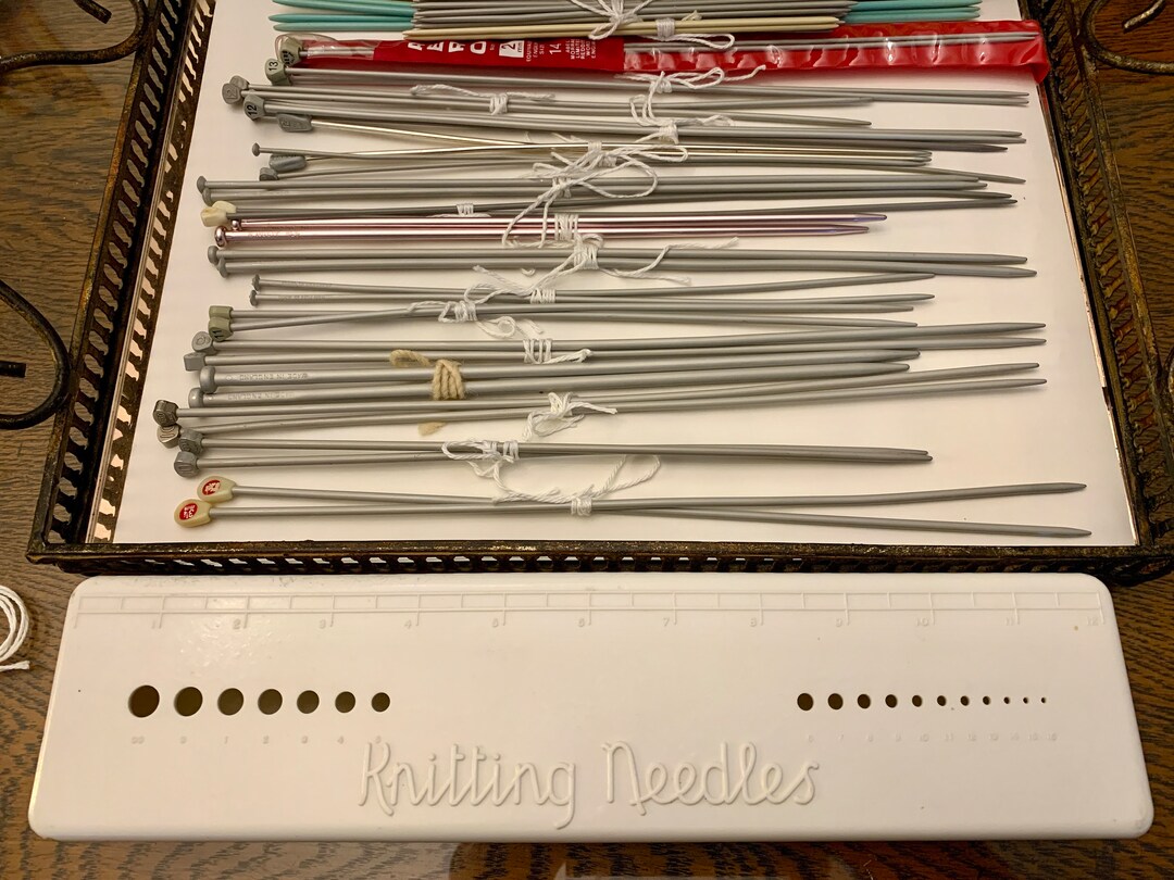 Knitting Needle Box Full of Metal Knitting Needles and Cable Needles