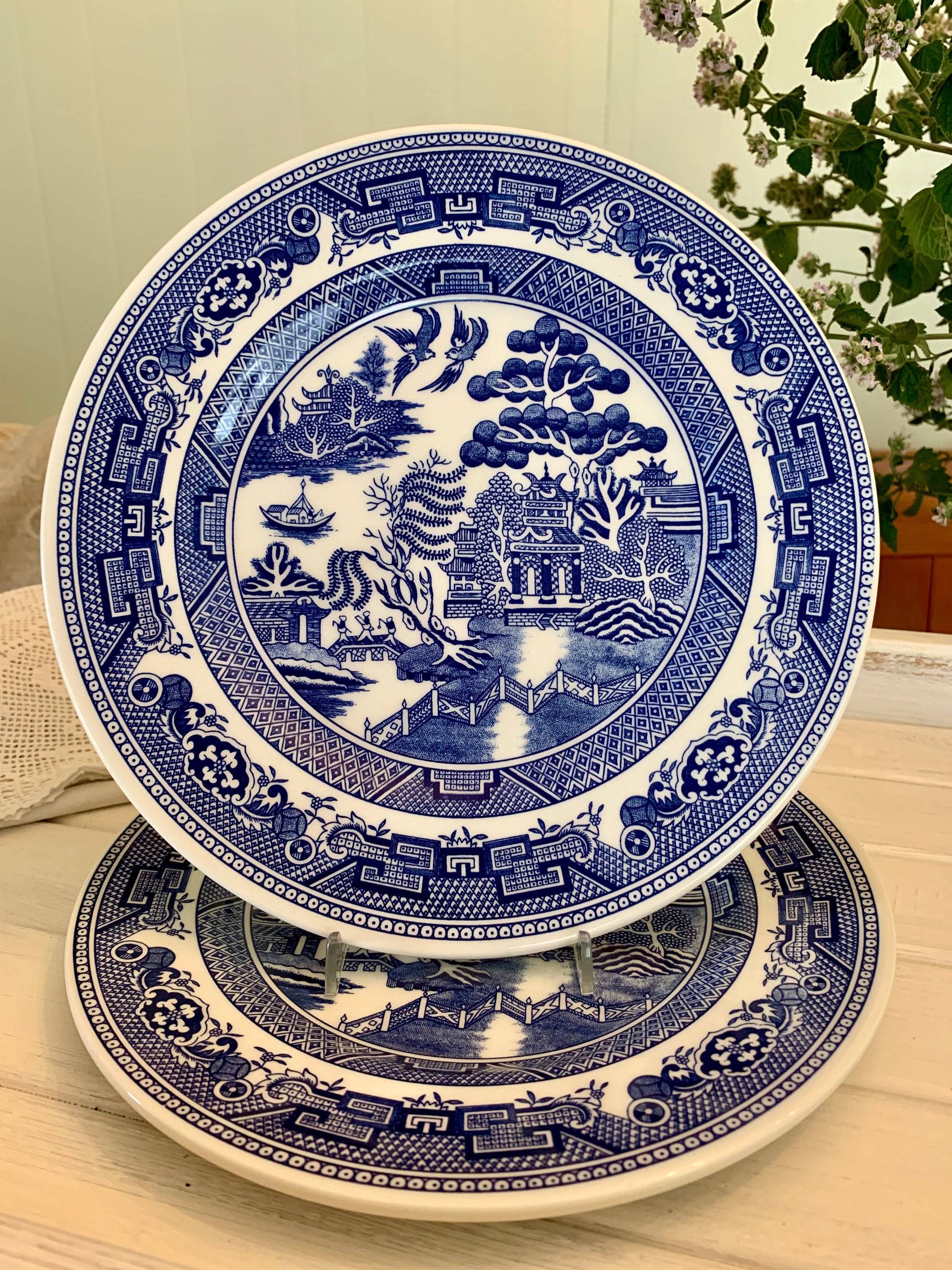 2 X English Blue and White Willow Pattern Luncheon Plates Collectable Blue and White China Everyday Use Etsy Canada