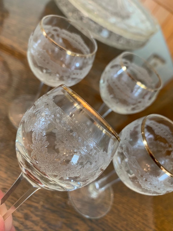 Etched Antique Small Stemmed Glasses Etsy