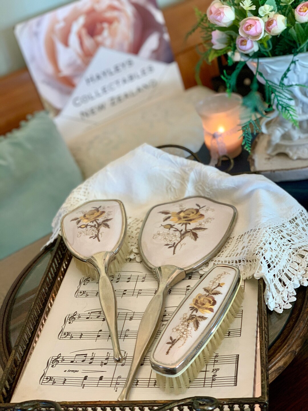 Vintage Dressing Table Set Hand Mirror Hair Brush Etsy