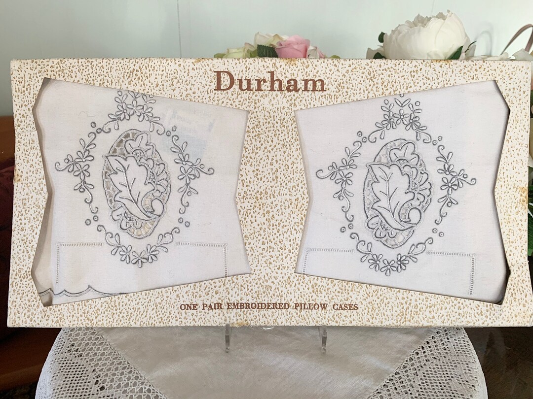 One Pair of Durham Embroidered Pillow Cases NEW Vintage Boxed Etsy