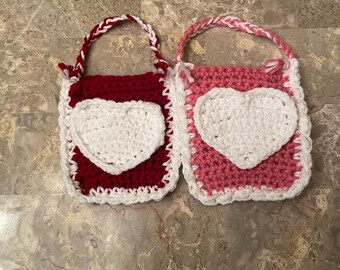 Hand Crocheted Valentine’s Day Mini Treat Bags Set Of 2