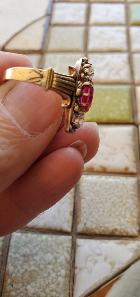 Lovely antique 10k gold ruby and white topaz ring - image 4
