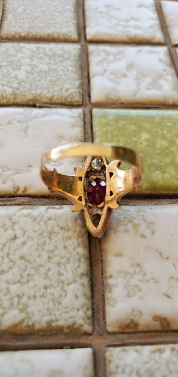 Lovely antique 10k gold ruby and white topaz ring - image 3