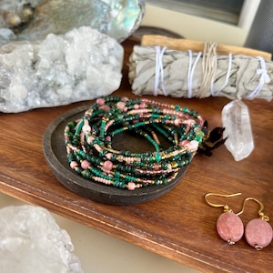 Delicate Multi-Wrap Gemstone Stretch Bracelet |Handmade Bracelet | Layering Bracelet| Rhodonite Bracelet | Malachite Bracelet| Boho Bracelet