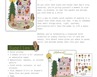 Printable Advent Calendar "A Few of My Favorite Things" Coloring, DIY Christmas Countdown Scene