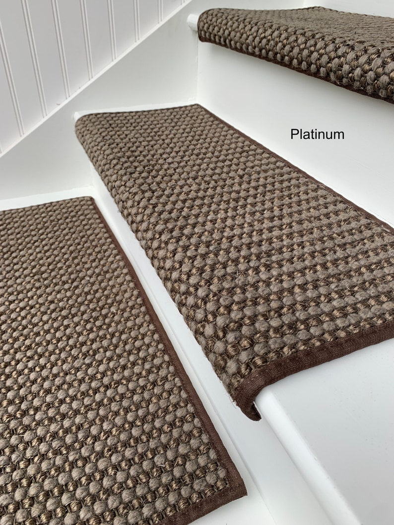 Sisal Wool Blend Carpet Stair Treads Platinum Etsy