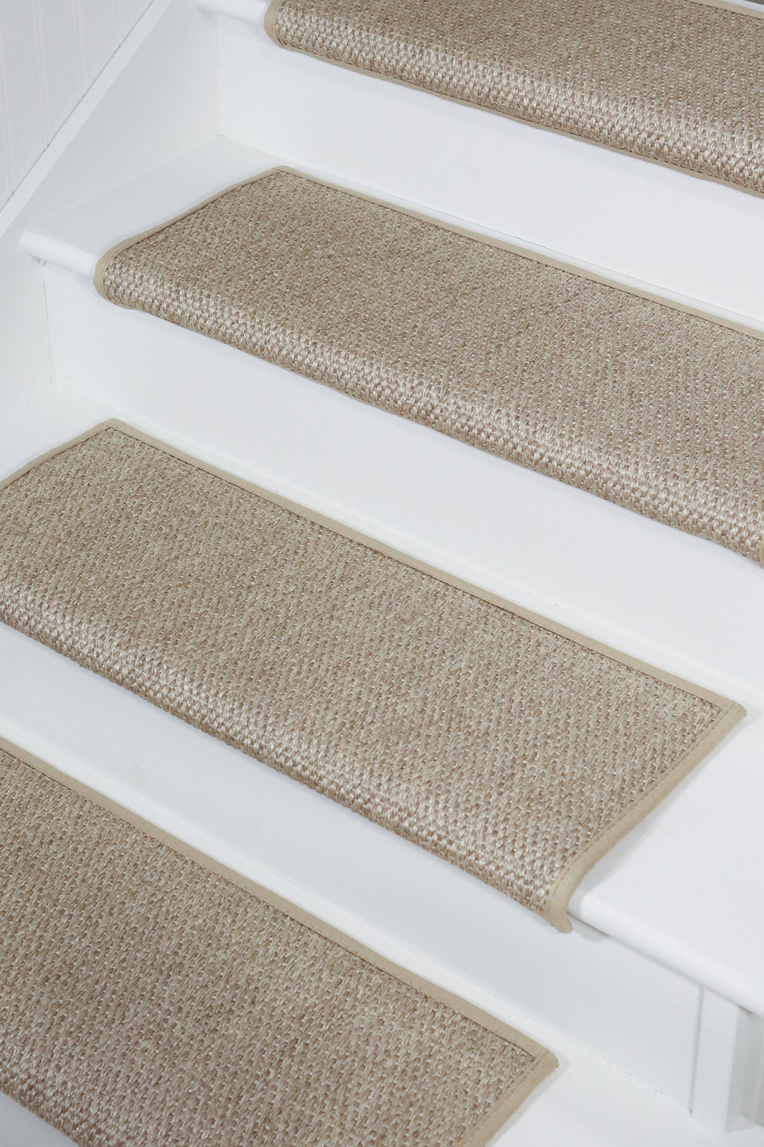 Non Slip Sisal Carpet Stair Treads for Pets and Kids Blissful Beige ON