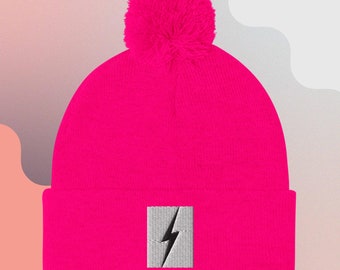 Pom-Pom Lightening Bolt Beanie