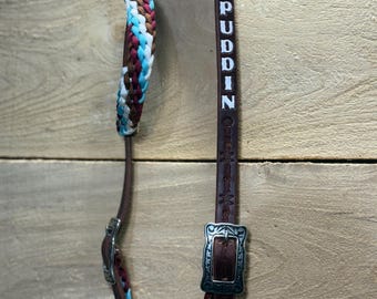 Custom 5/8” Horse Headstall with Name and Barbed Wire Tooling