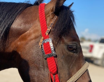 Custom Horse Headstall With Cheetah Print Leather Ear