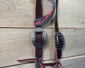 Custom Horse Headstall With Floral Tooled Leather Crowns