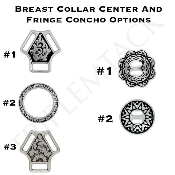 Collier De Poitrine Cuir Marron Pour Cheval – Conchos Ronds Argentés Et Dorés
