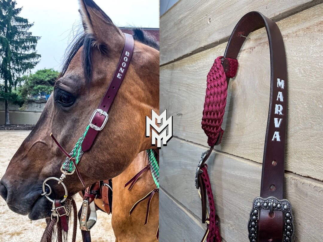 Custom Horse Headstall With Name Tooling Etsy
