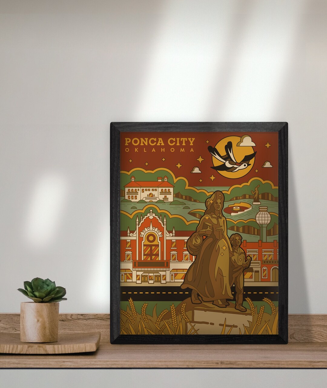 Ponca City Landmarks Print Oklahoma Art Okie Travel Poster