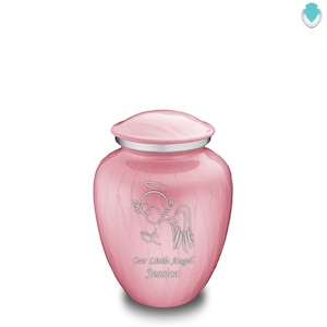 Custom Engraved Medium Embrace Pearl Angel Cremation Urn