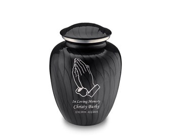 Custom Engraved Medium Pearl Embrace Praying Hands Cremation Urn