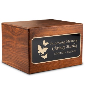 Adult Aura Butterflies Custom Engraved Solid Wood Box Cremation Urn